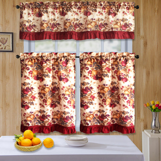 Bt589- 3Pc Ruffled Kitchen Curtain