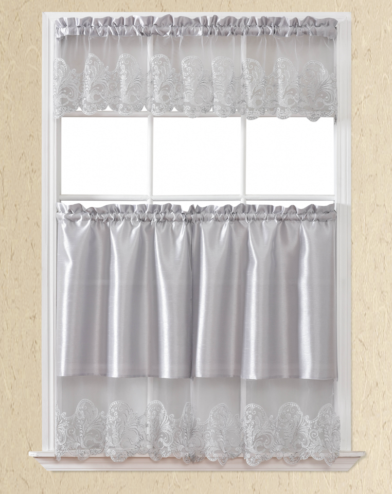 Bt594-Silver Polyester Kitchen Curtain