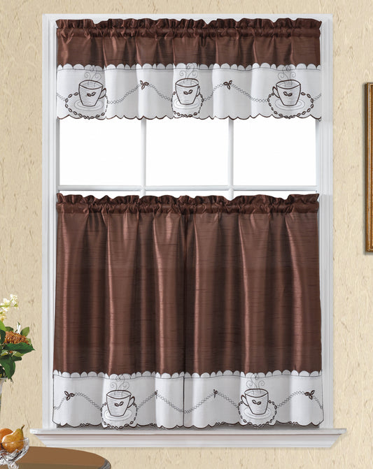 Bt477-Coffee Polyester Kitchen Curtain