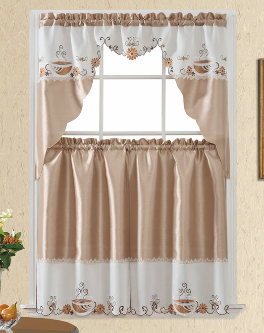 Bt506-Taupe Polyester Kitchen Curtain