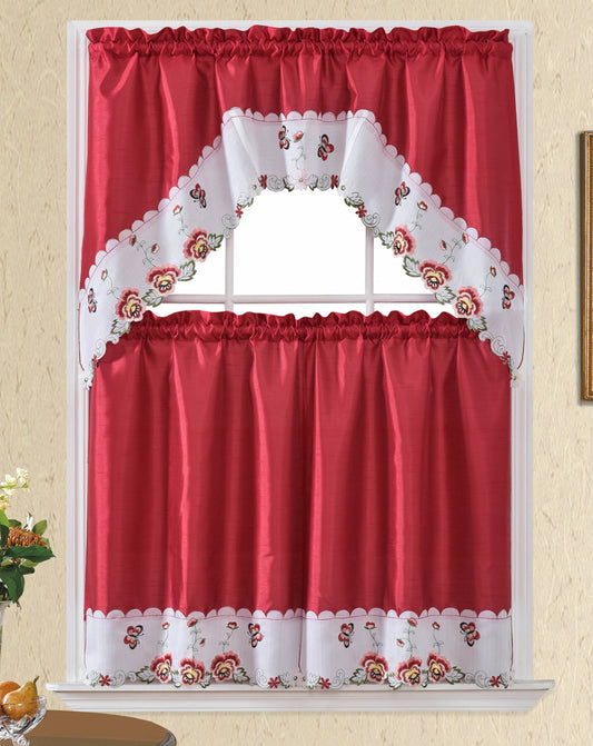 Bt493-Red Polyester Kitchen Curtain