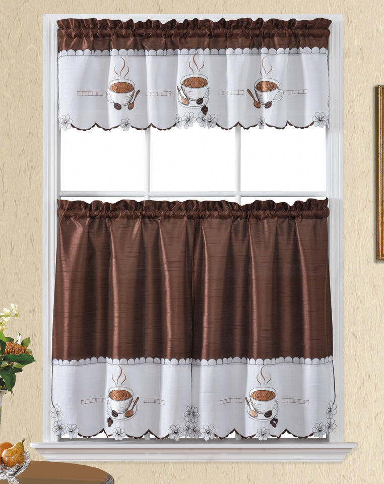 Bt485-Coffee Polyester Kitchen Curtain