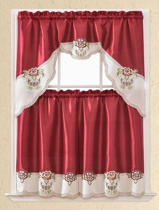 Bt417-Burgundy Polyester Kitchen Curtain