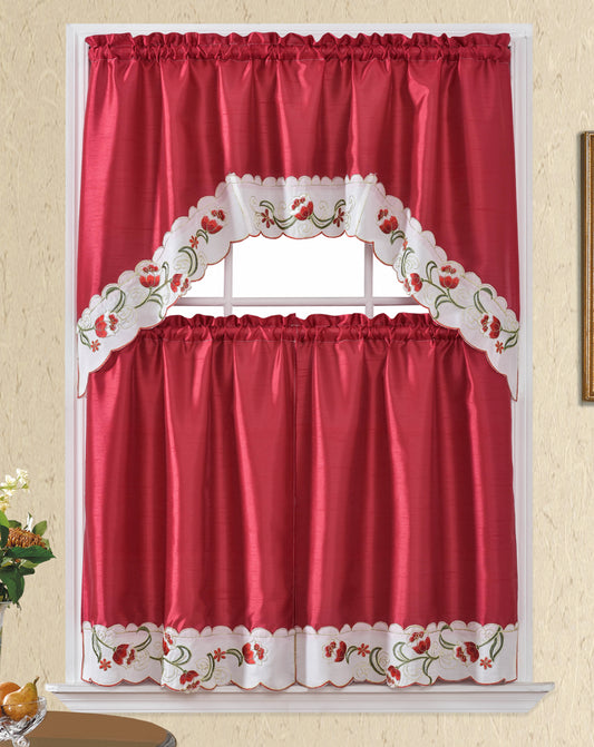 Bt498-Burgundy Polyester Kitchen Curtain