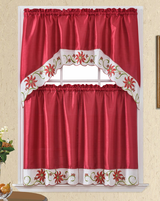 Bt495-Red Polyester Kitchen Curtain