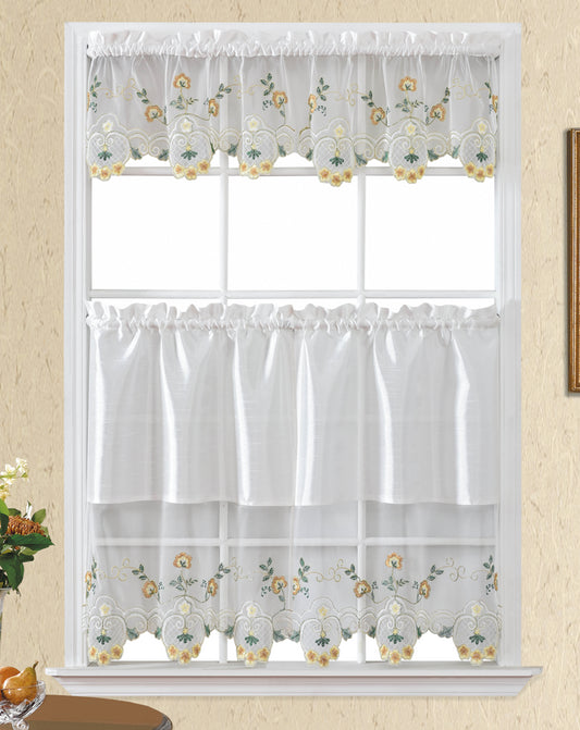 Bt467-White/Taupe Polyester Kitchen Curtain