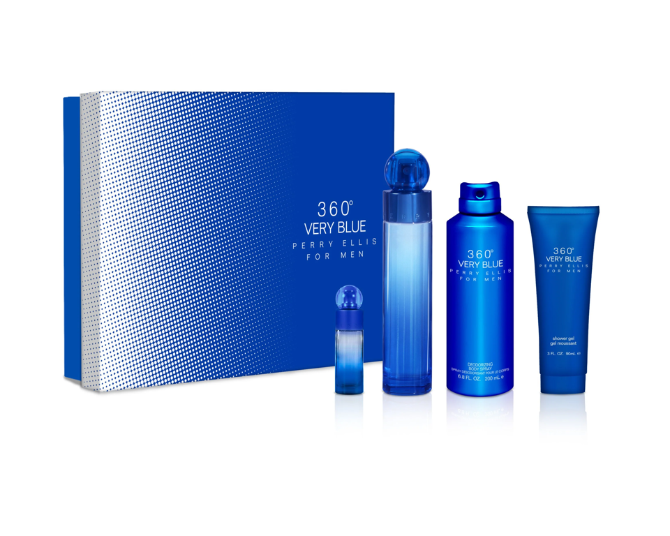 Perry Ellis - 360 Very Blue ( 3.4 Oz Edt + 0.25 Oz Edt + 3.0 Oz Sg + Deo ) 4Pc Set ( M ) 3.4 Oz