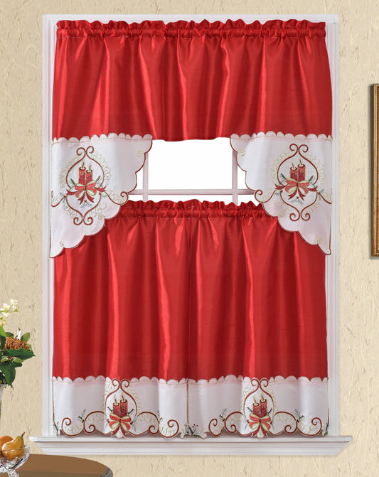 Bt488-Red Polyester Kitchen Curtain