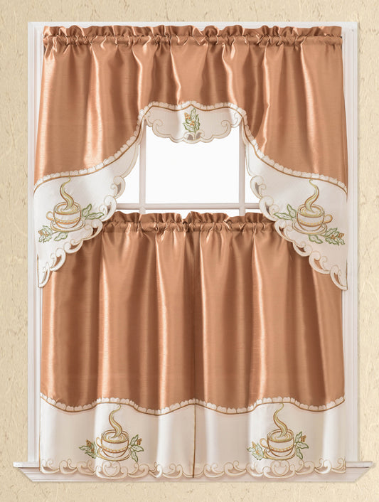 Bt424-Brown Polyester Kitchen Curtain