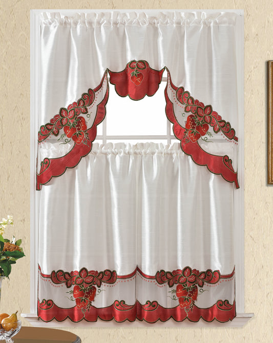 Bt533-Red Polyester Kitchen Curtain