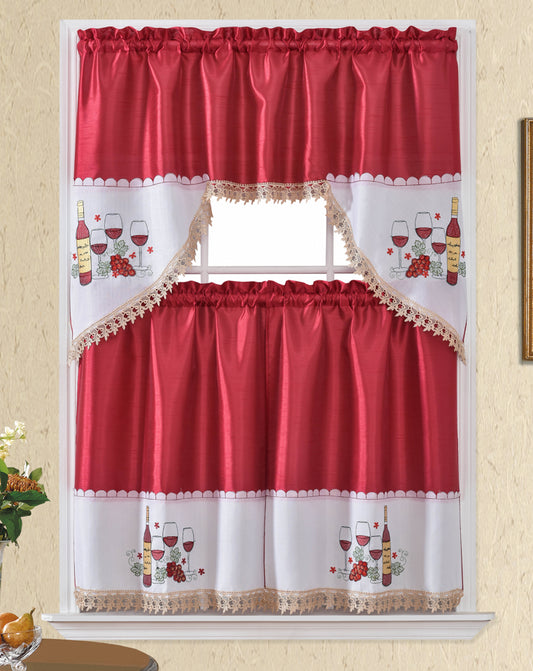 Bt541-Burg. Polyester Kitchen Curtain