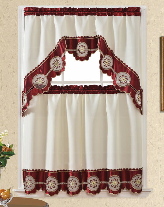 Bt536-Burgundy Polyester Kitchen Curtain