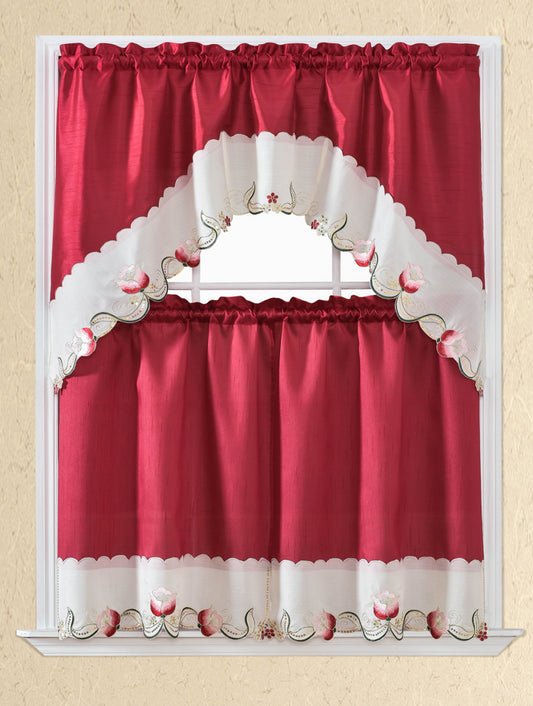 Bt381-Burgundy Polyester Kitchen Curtain