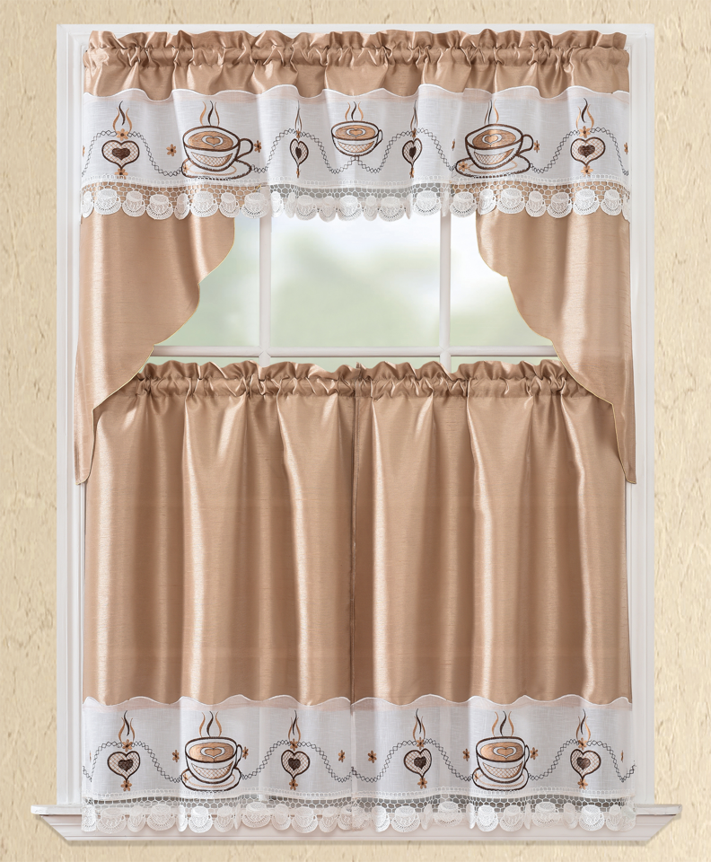 Bt408-Taupe Polyester Kitchen Curtain