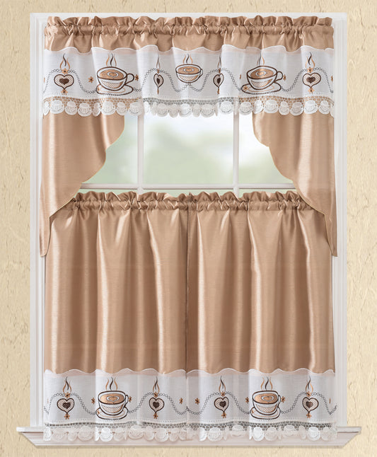 Bt408-Taupe Polyester Kitchen Curtain