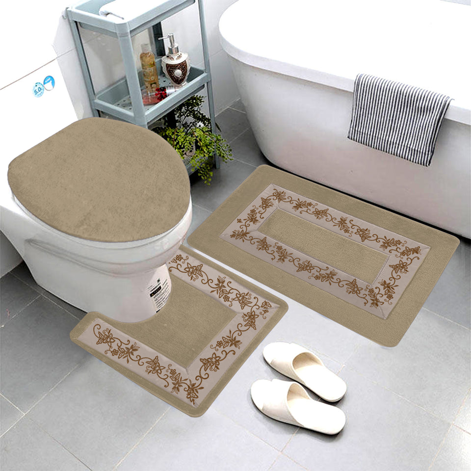 Bt566 3Pcs Emb Banded Bath Mat Set