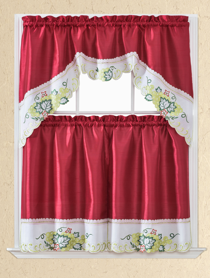 Bt411-Red Polyester Kitchen Curtain