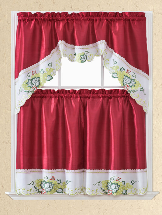 Bt411-Red Polyester Kitchen Curtain