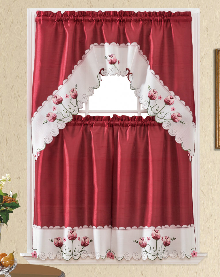 Bt406-Burgundy Polyester Kitchen Curtain