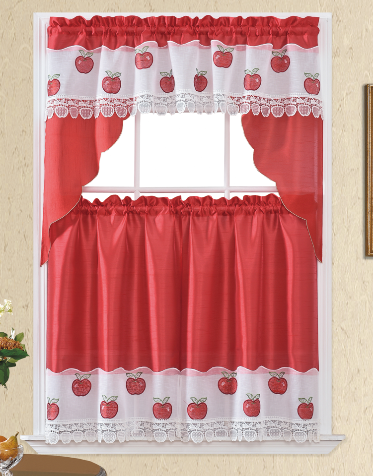 Bt402-Red Polyester Kitchen Curtain