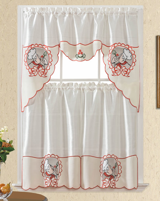 Bt525-White/Red Polyester Kitchen Curtain