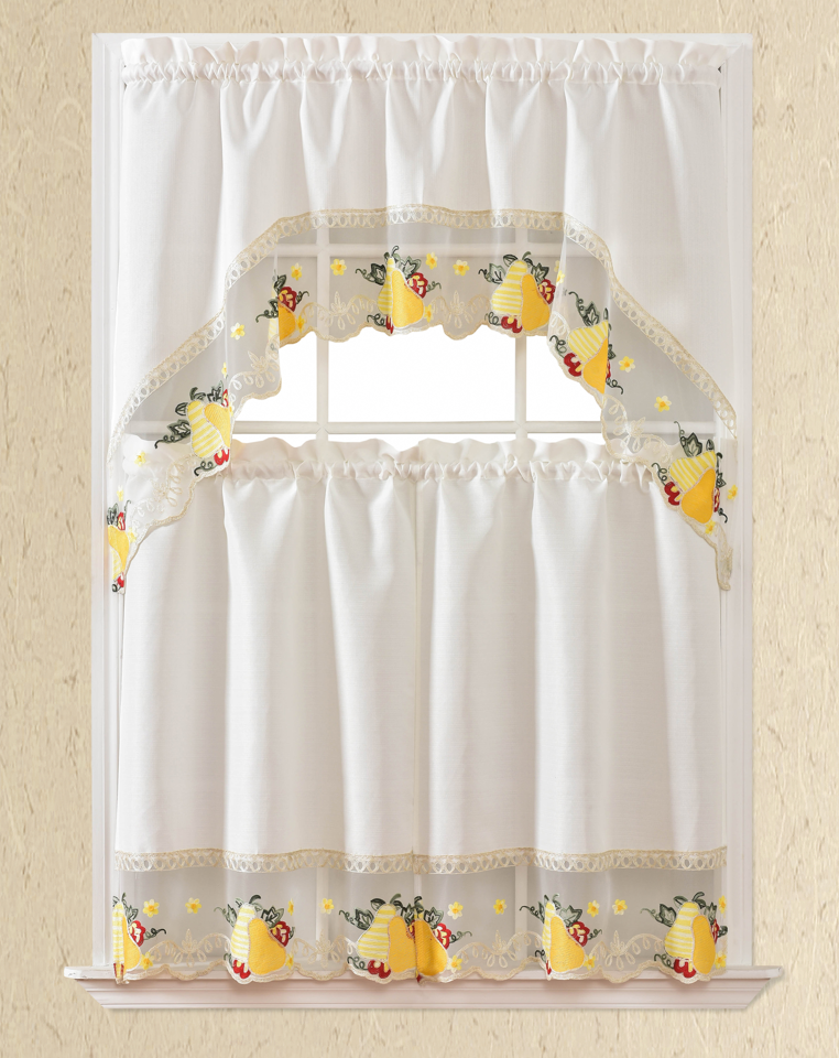Bt474-Beige/Yellow Polyester Kitchen Curtain
