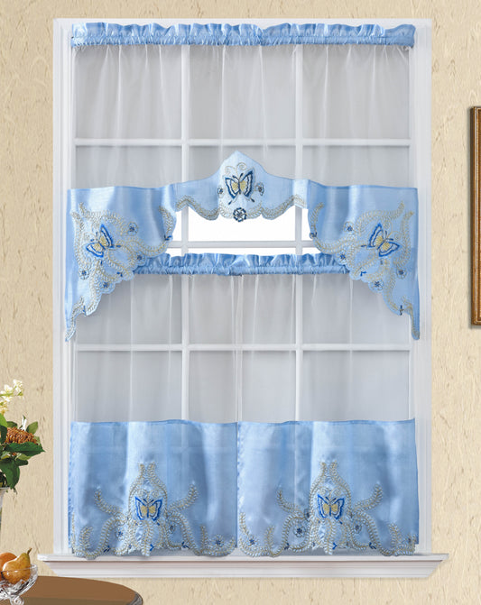 Bt501-L.Blue Polyester Kitchen Curtain