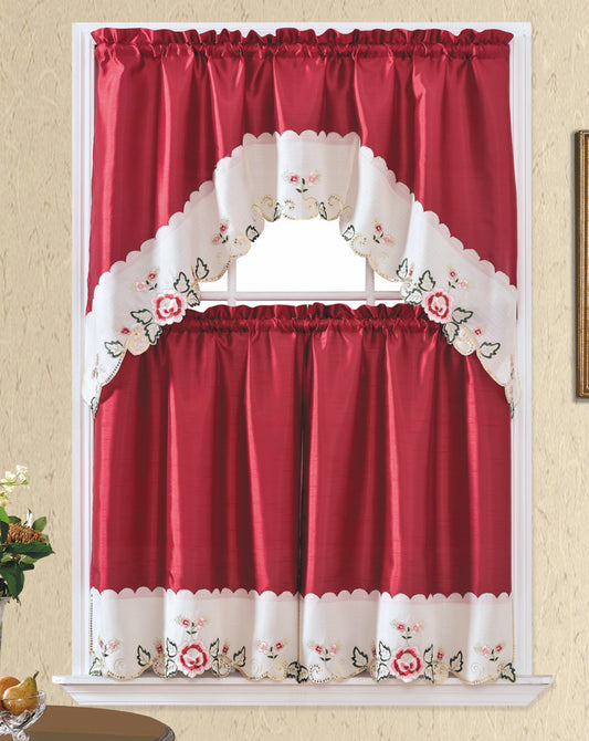 Bt385-Burgundy Polyester Kitchen Curtain