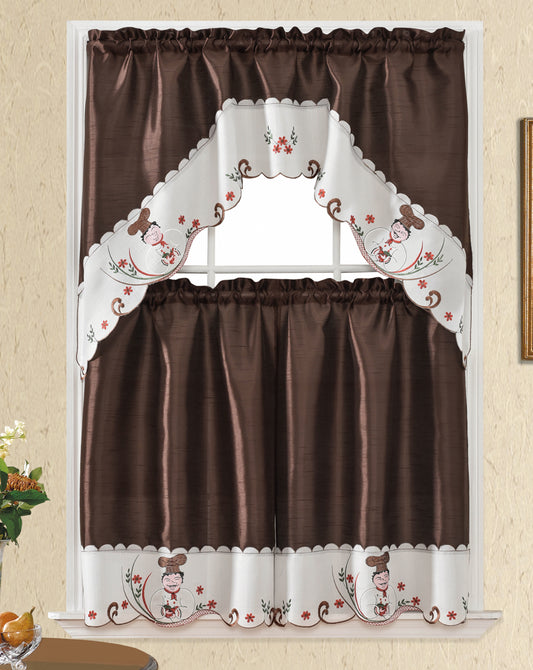Bt396-Chocolate Polyester Kitchen Curtain