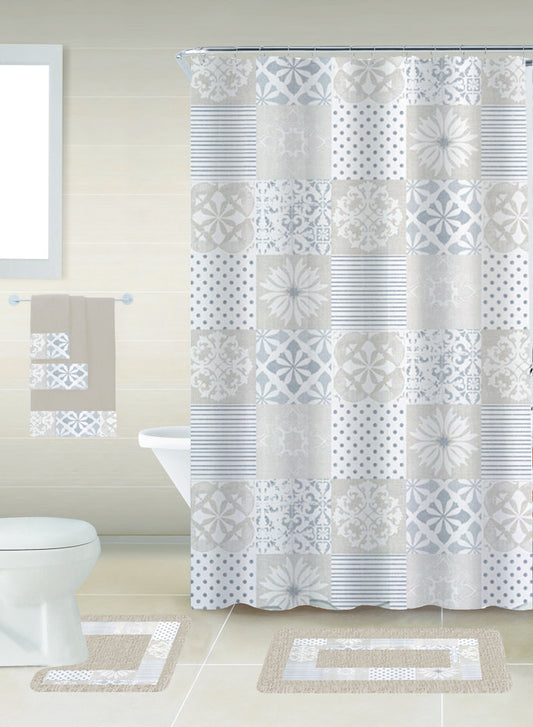 Bt674 18Pc Printed Bath Set
