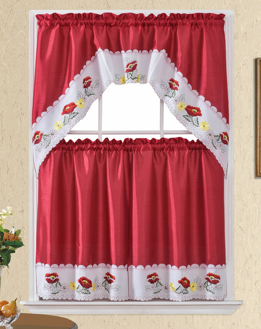 Bt491-Red Polyester Kitchen Curtain