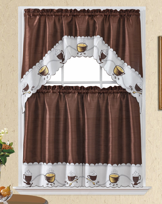 Bt490-Coffee Polyester Kitchen Curtain