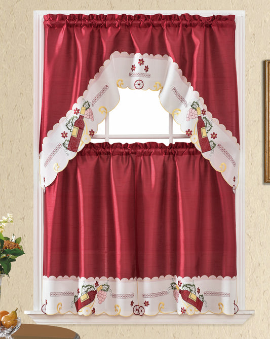 Bt398-Burgundy Polyester Kitchen Curtain