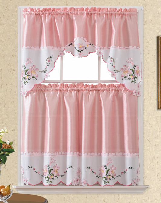 Bt544-Pink Polyester Kitchen Curtain