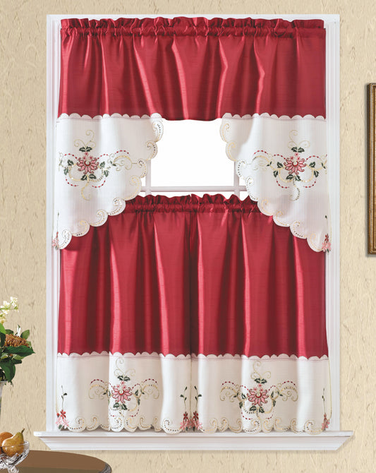 Bt378-Burgundy Polyester Kitchen Curtain