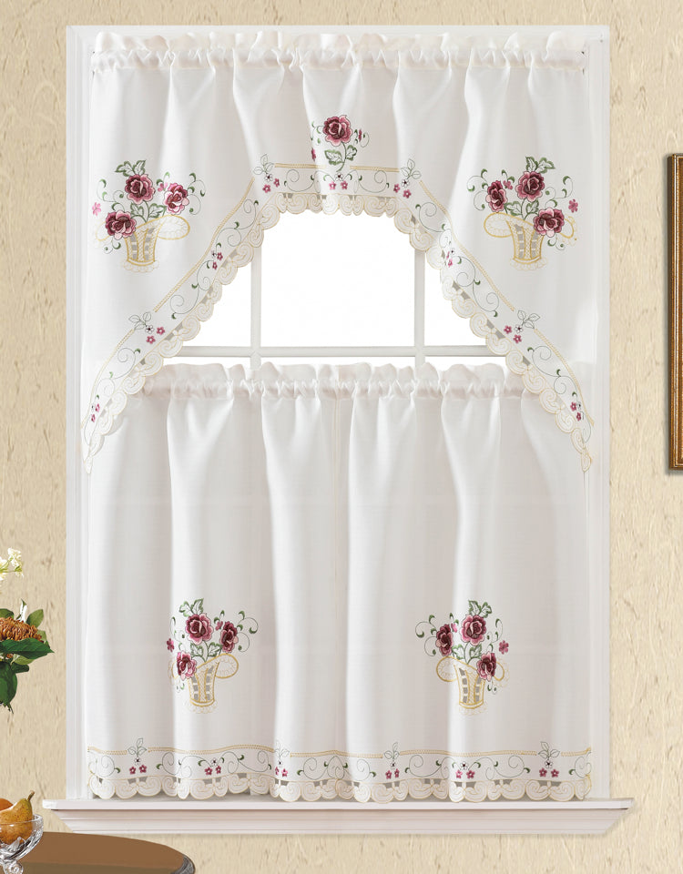 Bt372-Rose Polyester Kitchen Curtain