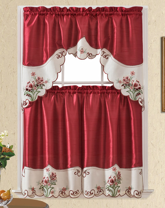 Bt539-Burgundy Polyester Kitchen Curtain