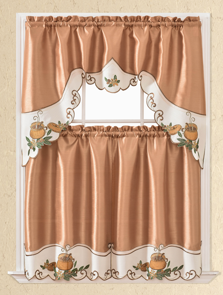 Bt422-Brown Polyester Kitchen Curtain