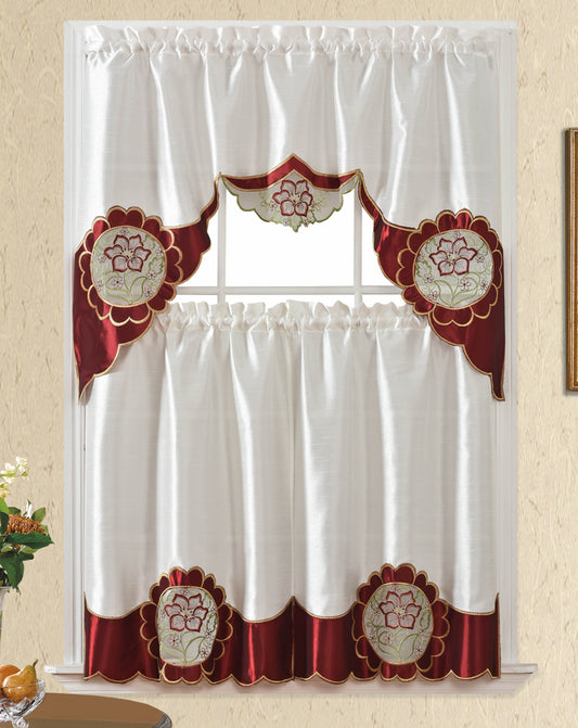 Bt538-Burgundy Polyester Kitchen Curtain