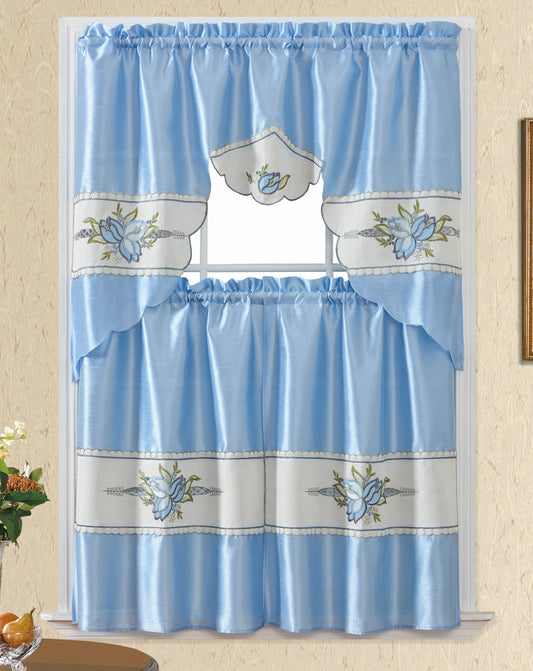 Bt530-Blue Polyester Kitchen Curtain