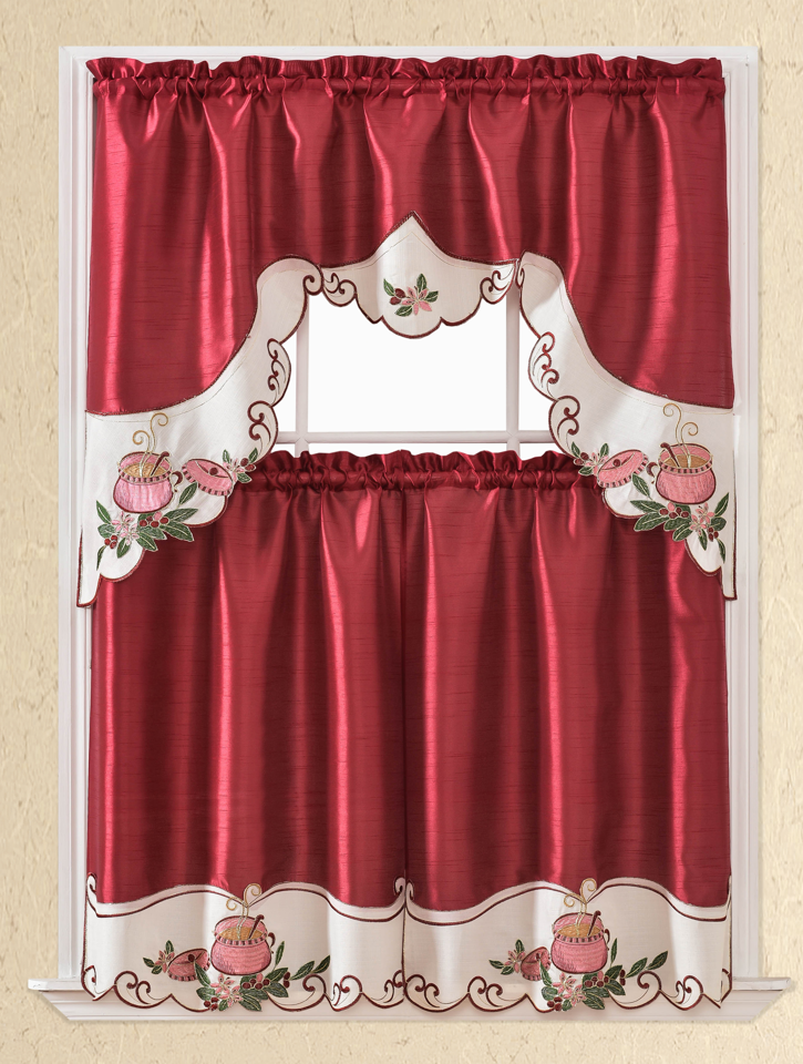 Bt421-Burgundy Polyester Kitchen Curtain