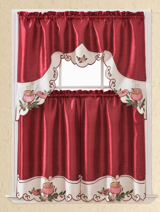 Bt421-Burgundy Polyester Kitchen Curtain