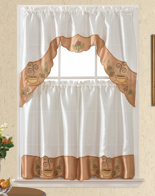 Bt524-Taupe Polyester Kitchen Curtain
