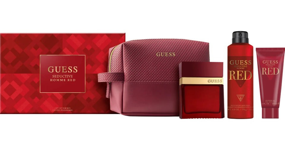 Guess - Seductive Red Homme 4Pc Set ( 3.4 Edt + 6.0 Body Spray + 3.4 Sg + Bag ) ( M )