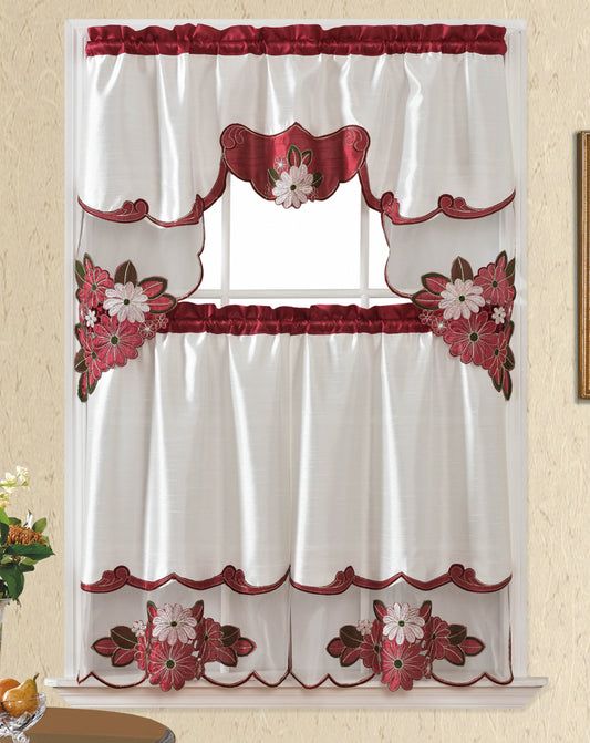 Bt537-Burgundy Polyester Kitchen Curtain