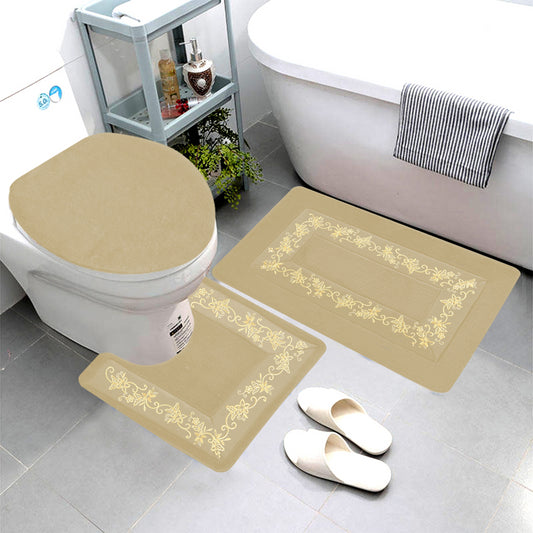 Bt566 3Pcs Emb Banded Bath Mat Set