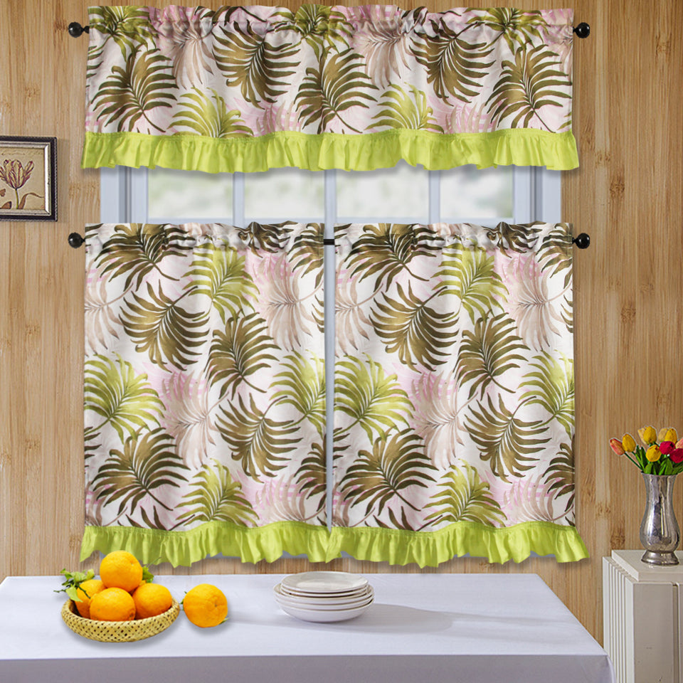 Bt589- 3Pc Ruffled Kitchen Curtain