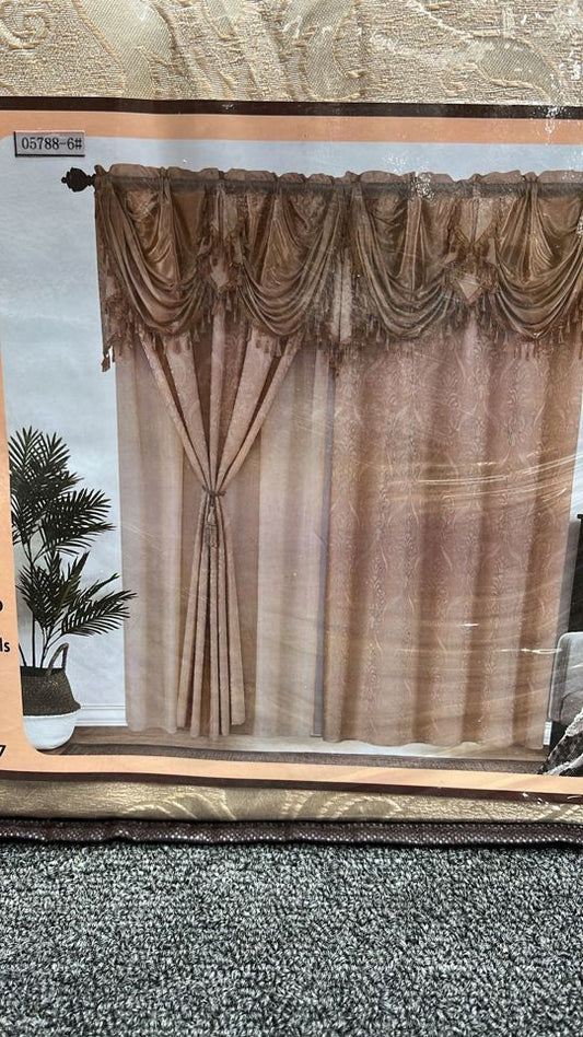 BOLLFT 84" 5788-6 CORTINA DE LA CHINITA JACQUARD WITH VALANCE 2PC CURTAIN SET