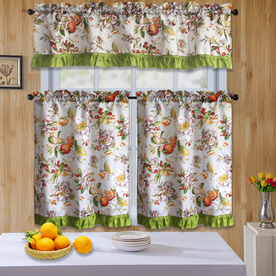 Bt589- 3Pc Ruffled Kitchen Curtain