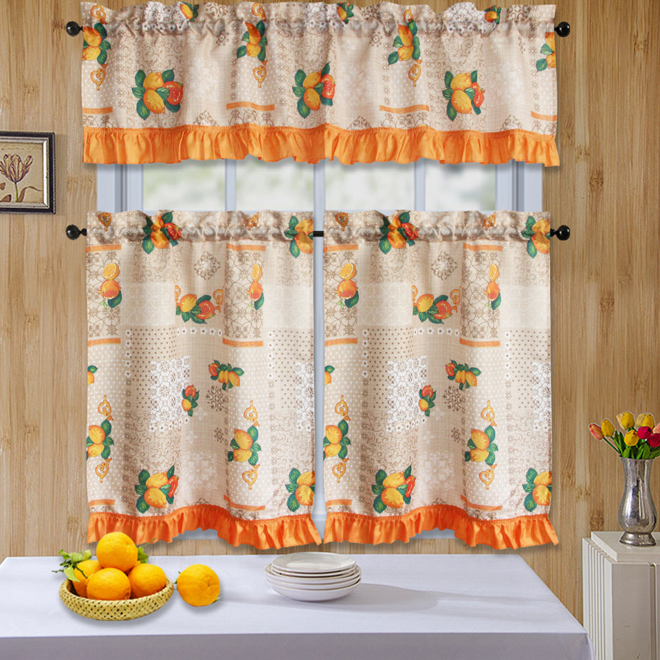 Bt589- 3Pc Ruffled Kitchen Curtain